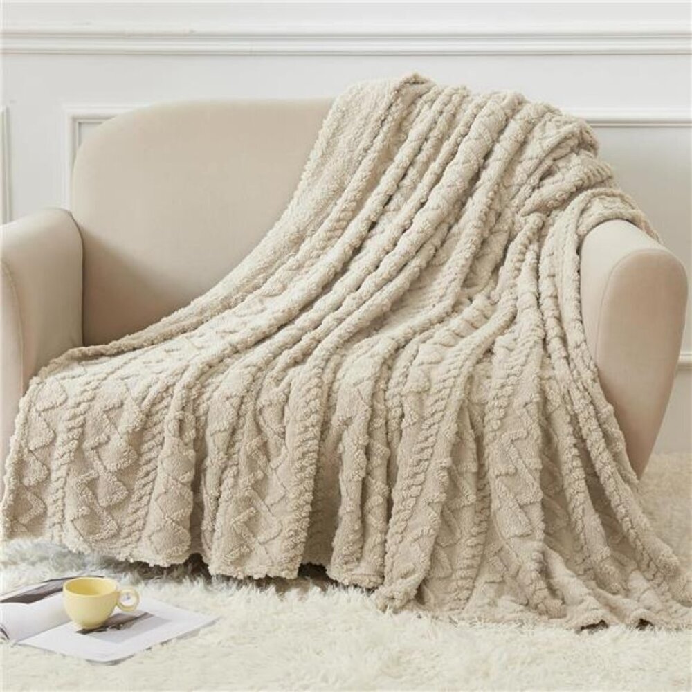 Fleece Throw Blanket - 50"x60" Khaki, Cozy/Soft Lightweight Fuzzy Throw Blanket - Picture 3 of 3